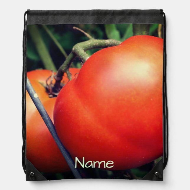 Red Ripe Garden Tomatoes On The Vine Personalized Drawstring Bag (Front)