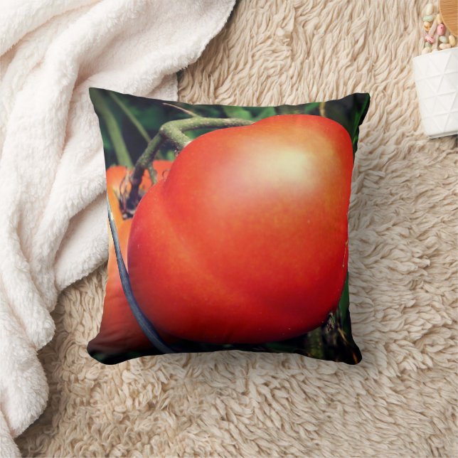 Red Ripe Garden Tomatoes On The Vine  Throw Pillow (Blanket)