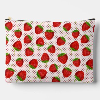 Red Ripe Strawberry And Dots Pattern  Accessory Pouch by Floridity at Zazzle