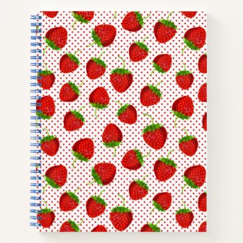 Red Ripe Strawberry And Dots Pattern Journal by Floridity at Zazzle