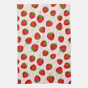 Red Ripe Strawberry and Dots Pattern Kitchen Towel