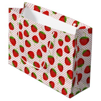 Red Ripe Strawberry And Dots Pattern  Large Gift Bag by Floridity at Zazzle
