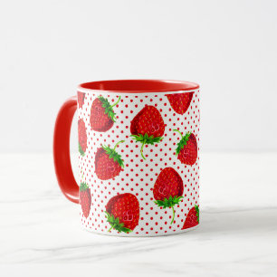 Red Ripe Strawberry and Dots Pattern Mug