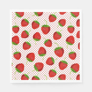 Red Ripe Strawberry and Dots Pattern Napkins