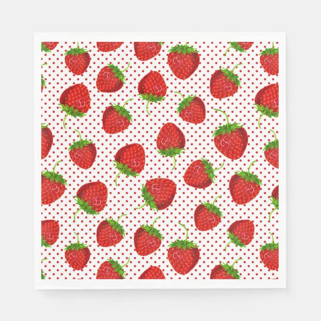 Red Ripe Strawberry and Dots Pattern Napkins (Front)