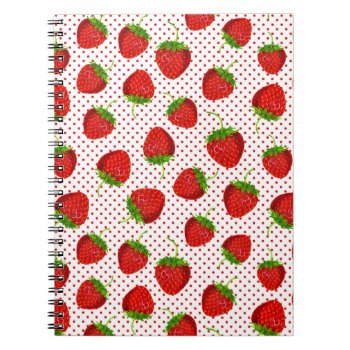 Red Ripe Strawberry And Dots Pattern Notebook by Floridity at Zazzle