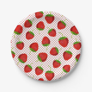 Red Ripe Strawberry and Dots Pattern Paper Plates