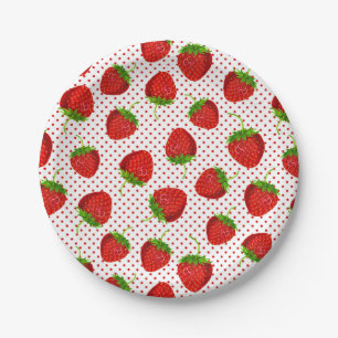 Red Ripe Strawberry and Dots Pattern Paper Plates