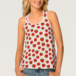Red Ripe Strawberry and Dots Pattern Tank Top