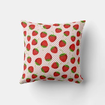 Red Ripe Strawberry And Dots Pattern  Throw Pillow by Floridity at Zazzle