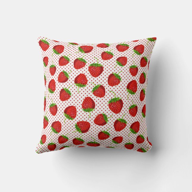Red Ripe Strawberry and Dots Pattern  Throw Pillow (Back)