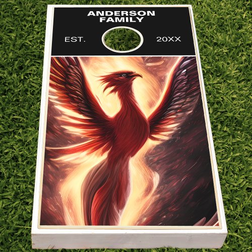 Red Rising Phoenix with Burning Flames Cornhole Set