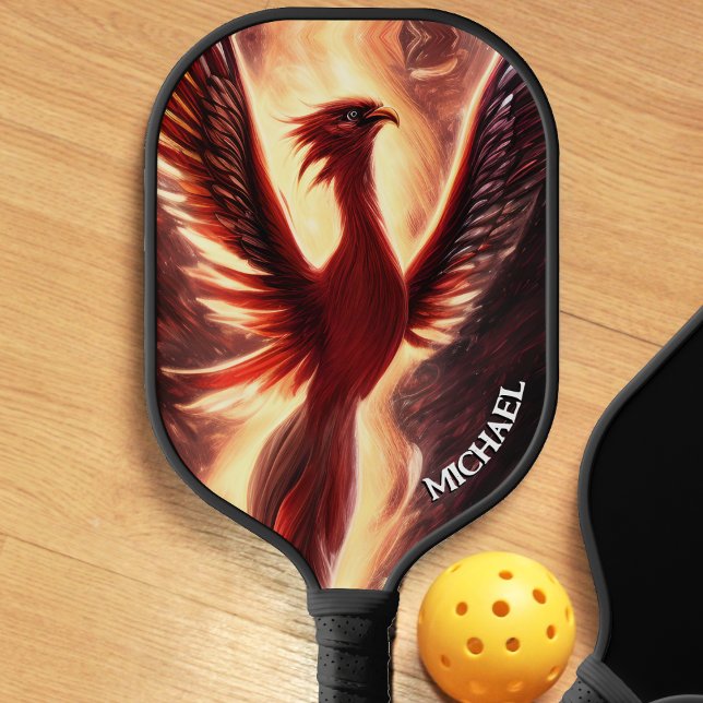 Red Rising Phoenix with Burning Flames Fire Pickleball Paddle (red rising phoenix pickleball paddle)