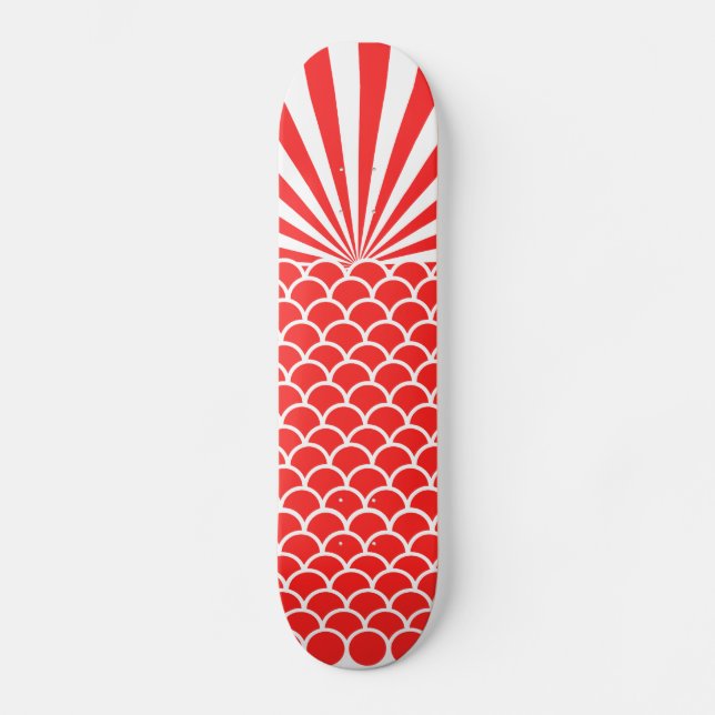 Red Rising Sun Japanese inspired pattern Skateboard Deck (Front)