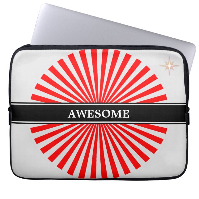 Red rising sun rays on silver gray laptop sleeve (Front)