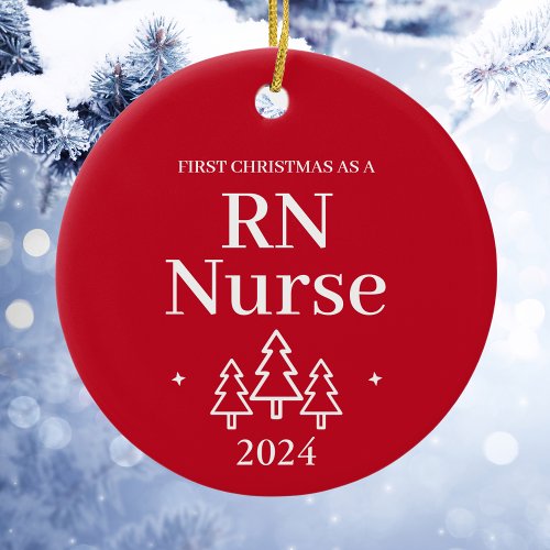 Red RN Nurse First Christmas Ceramic Ornament