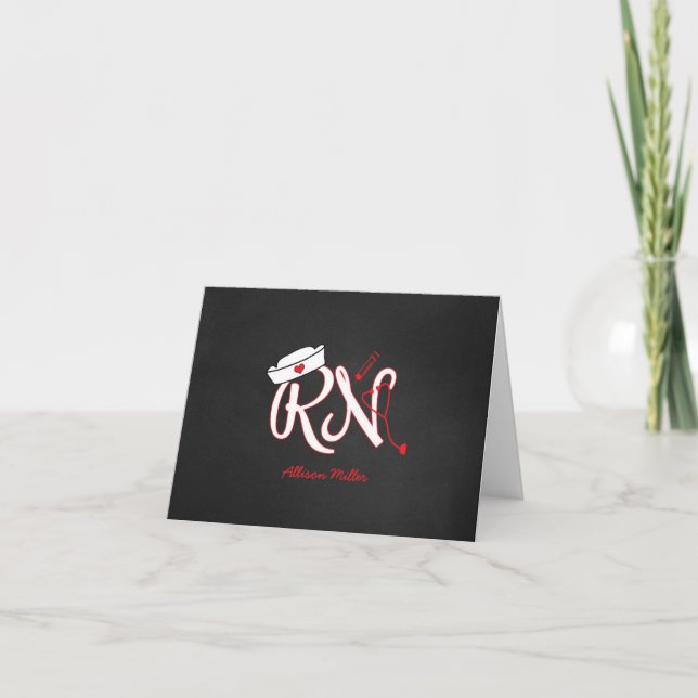 Red RN thank you cards, nurse graduation gift idea (Front)