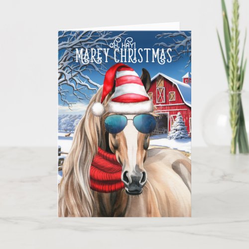 Red Roan Horse Funny MAREy Christmas Holiday Card