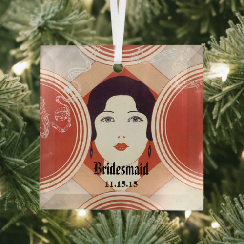 Red Roaring 20s Deco Gatsby Style Girl Bridesmaid Glass Ornament