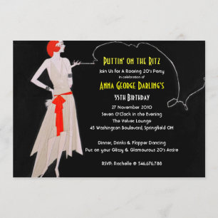 Red Roaring 20's - Flapper Party Invitations