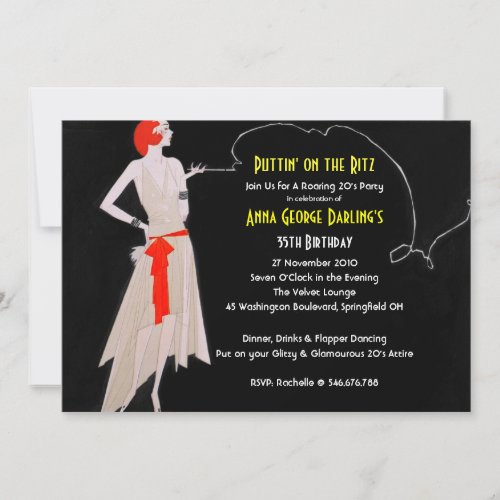 Red Roaring 20's - Flapper Party Invitations