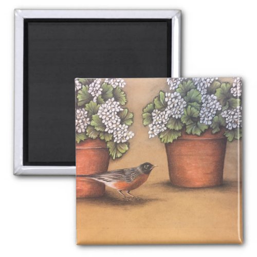 Red Robin and Geraniums Magnet
