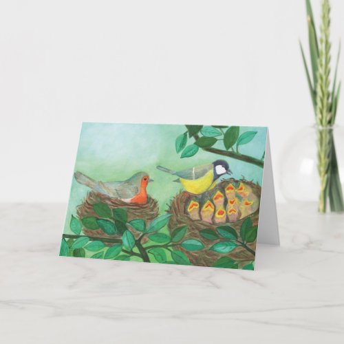 Red Robin and Great Tit Bird Nesting    Card