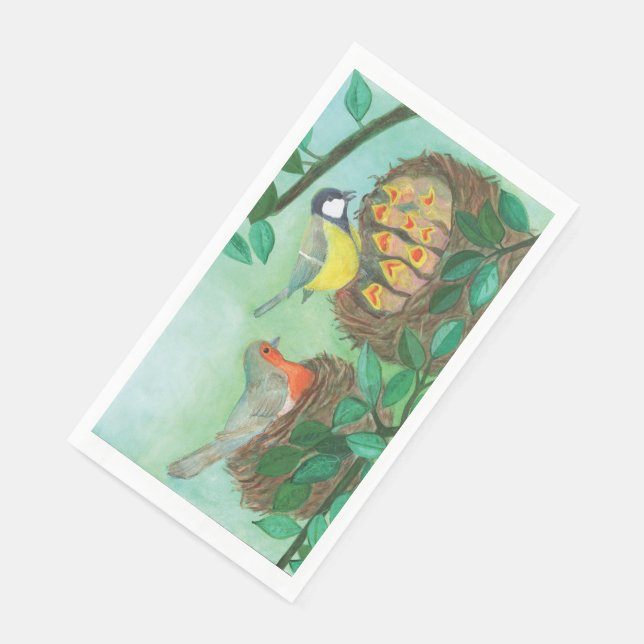 Red Robin and Great Tit Bird Nesting  Paper Guest Towels (Corner)