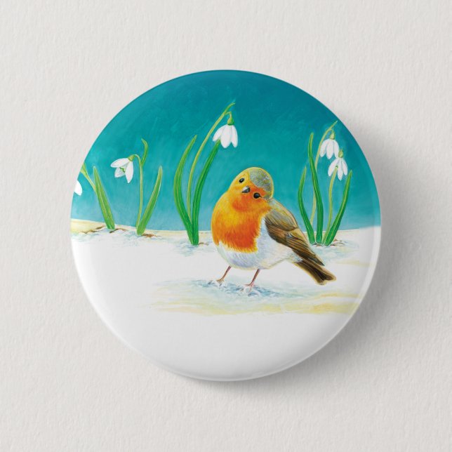 Red Robin Bird Illustration Button (Front)