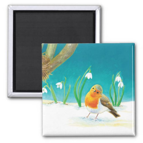 Red Robin Bird Illustration Magnet