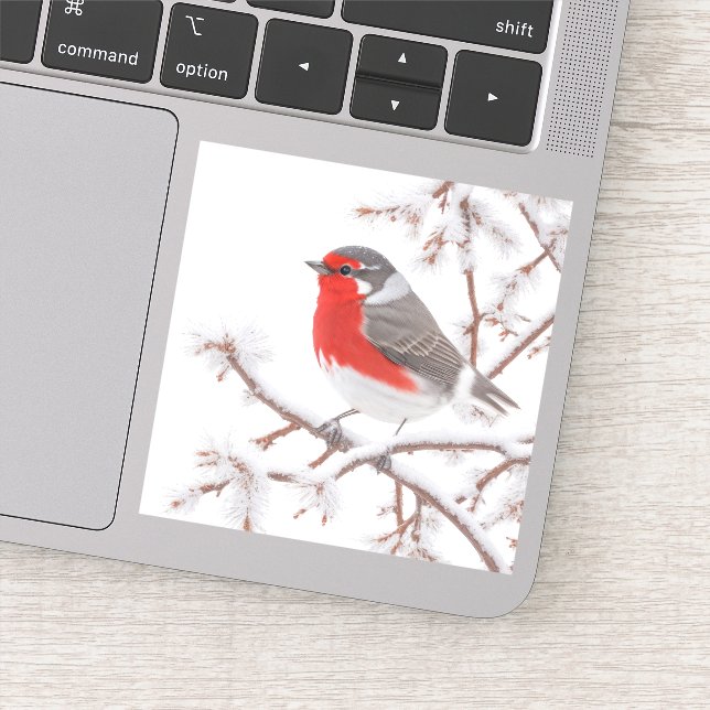Red Robin Bird in Snow Sticker (Detail)