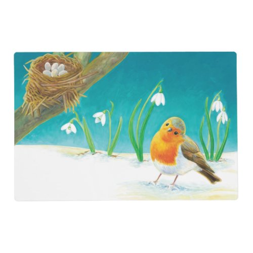 Red Robin Bird  Snowdrops  Placemat