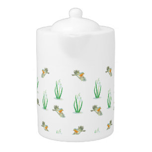 Red Robin Birds and Snowdrops spring pattern Teapot
