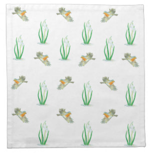 Red Robin Birds & Snowdrops Playful Spring Pattern Cloth Napkin