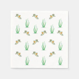 Red Robin Birds & Snowdrops Playful Spring Pattern Napkins