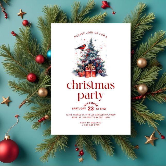 Red Robin Christmas Tree Holiday Party Invitation (Creator Uploaded)