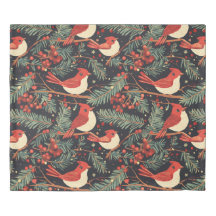 Red Robin Chrstmas Tree Berries Festive Pattern