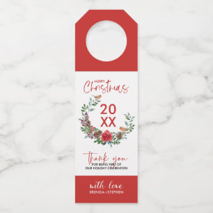 Red Robin & Flowers Christmas wreath Bottle Hanger Tag