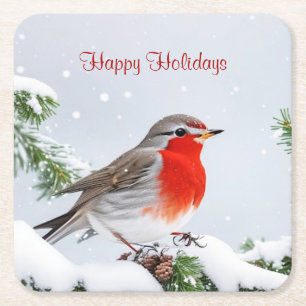 Red Robin Holiday Christmas Paper Coaster