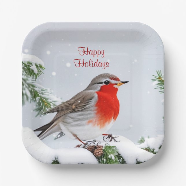 Red Robin Holiday Christmas Paper Plate (Front)