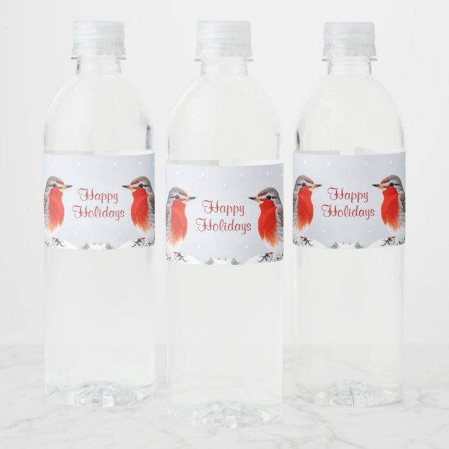 Red Robin Holiday Christmas Water Bottle Label (Bottles)