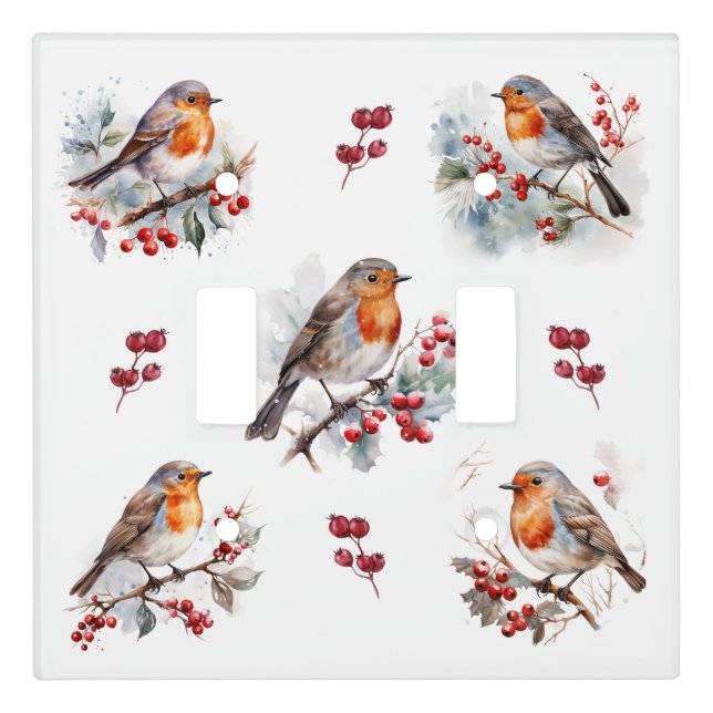 Red Robin Holly Christmas Light Switch Cover (Front)