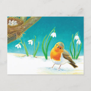 Red Robin Illustration Announcement Postcard