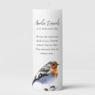 Red Robin In Memory Pillar Candle