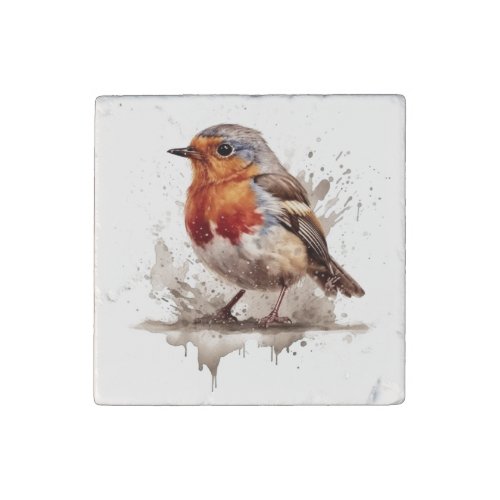 Red Robin in red and brown watercolor painting Stone Magnet