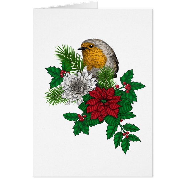 Red robin on Christhmas decoration Cards (Front)