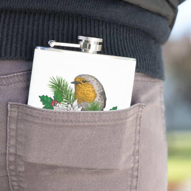 Red robin on Christhmas decoration Flask (In Situ)
