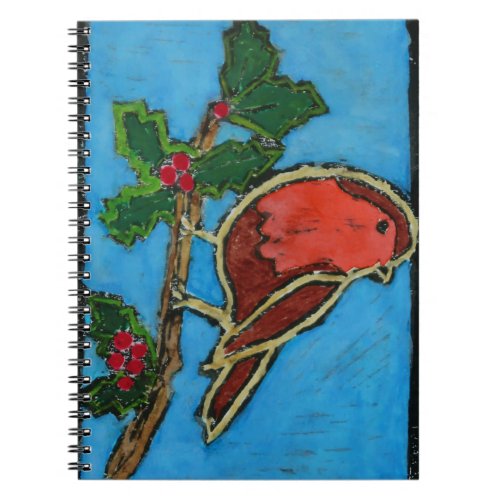 Red Robin on Twig of Holly with Berries Notebook