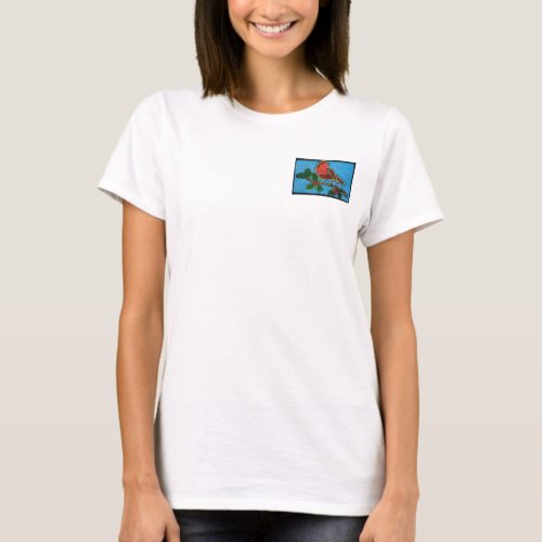 Red Robin on Twig of Holly with Berries T_Shirt