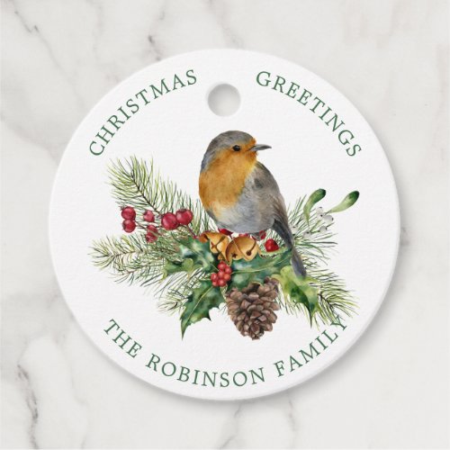 Red Robin pine Christmas Holly bells Favor Tags